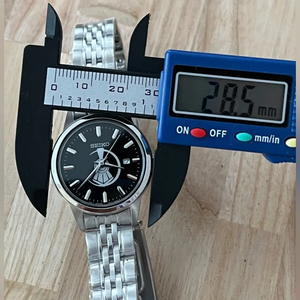 Seiko Ladies Watch Black Dial with Train Motif Stainless Bracelet and Hands